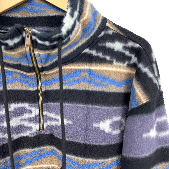 Vintage 90s Carlos Santana Mens Aztec 1/4 Zip Fleece Pull Over Drawstring Sz XL - Picture 3 of 8